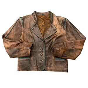 Echtes Leder Vintage Distressed Leather Jacket Size 38/ Women's Size 6-8